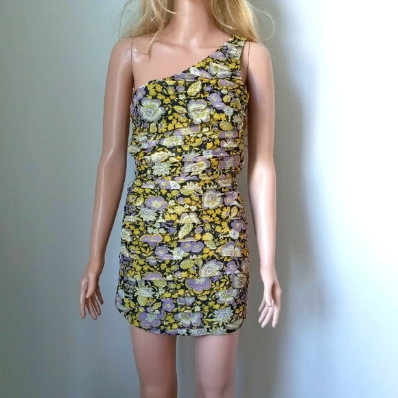 Zara One Shoulder Floral Mini Dress Women's Size X-Small NEW - Picture 6 of 12
